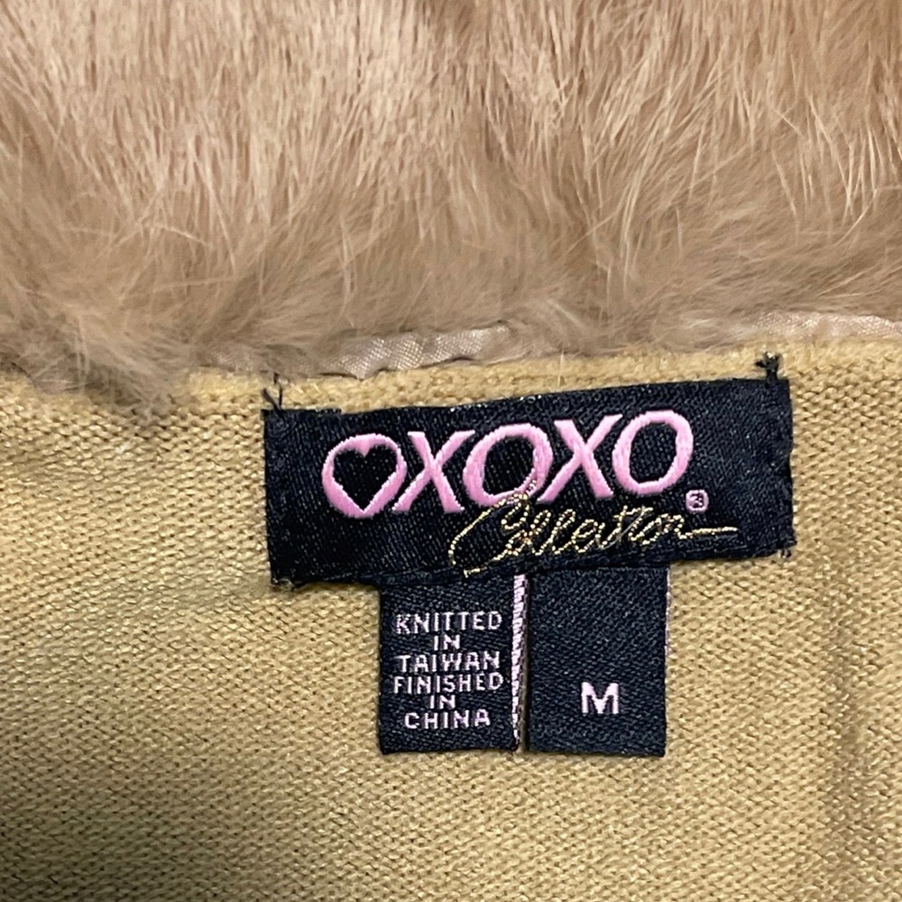 XOXO Collection Brown Rabbit Fur Trim Crop Ribbed Cardigan Sweater Y2K Sz Medium - Picture 4 of 12
